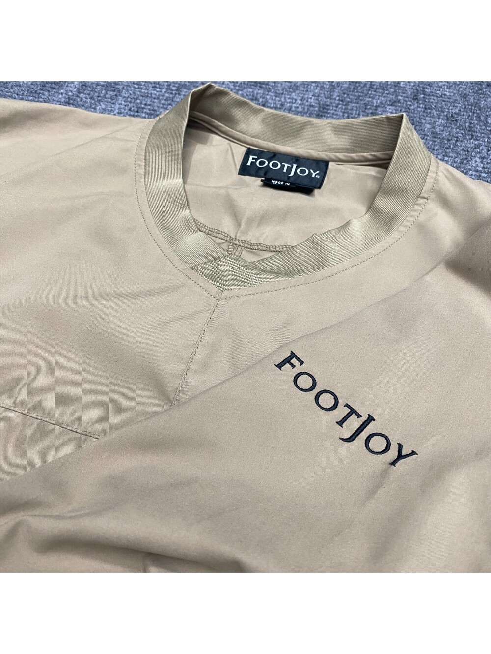 FootJoy‎ V-Neck Pullover Windbreaker Jacket Mens L Tan Beige Stretch Logo Golf